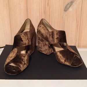 CAbi Block Heel Velvet Moss Open Toe Sandal #6016